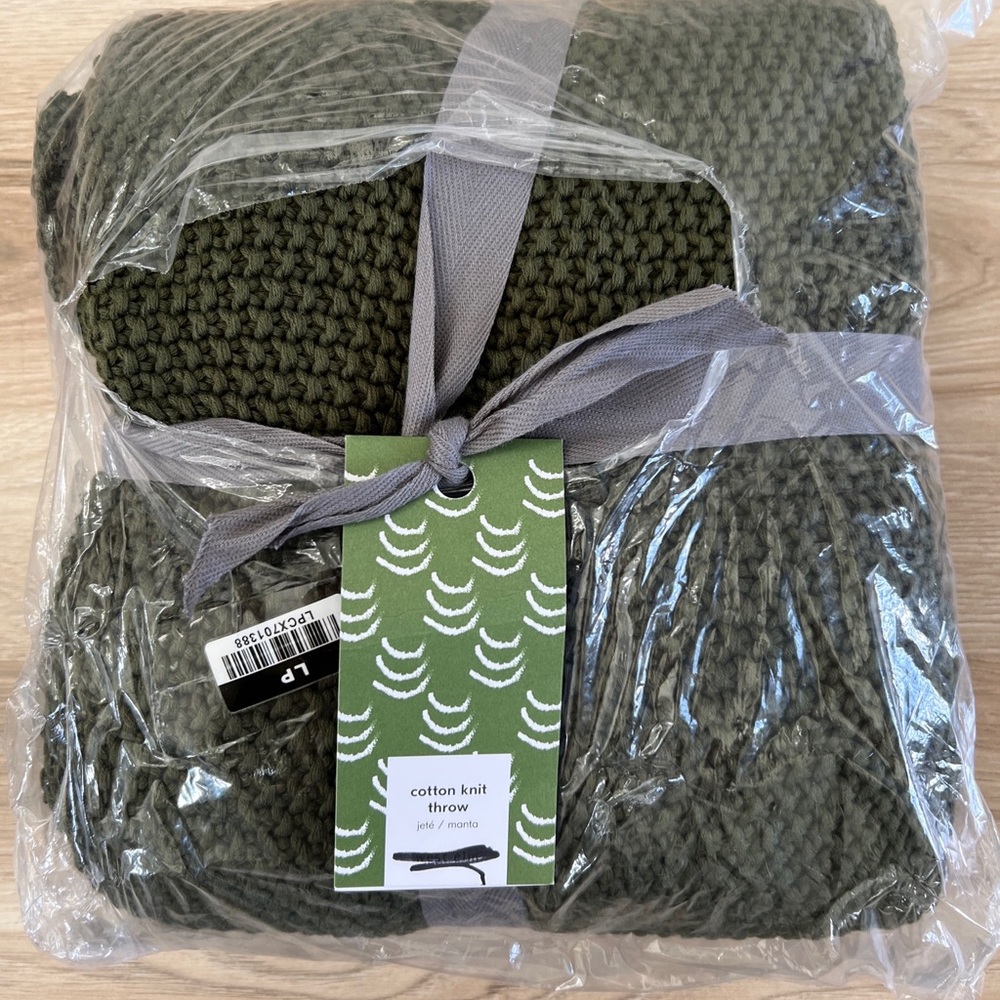 West Elm Cotton Knit Throw - Olive